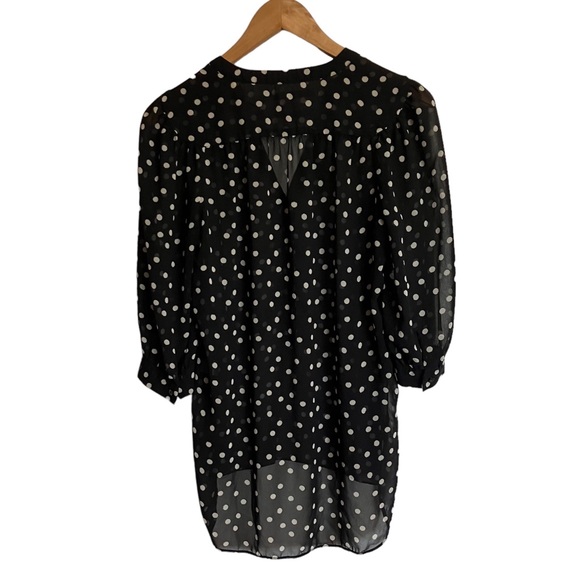Lauren Conrad Black Sheer Polka Dot Three-Quarter Puff Sleeve Pop-Over Top - Sm - Picture 7 of 7